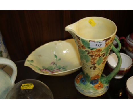 A WADEHEATH JUG TOGETHER WITH CARLTONWARE LEAF PATTERN WARE DISH
