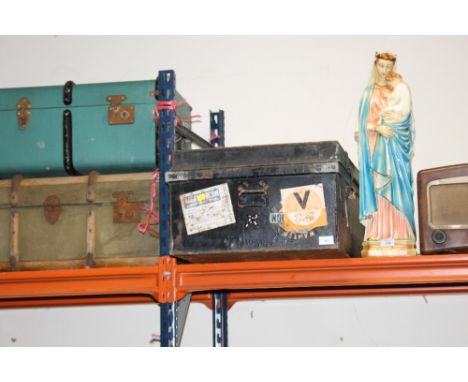 A BLACK PAINTED VINTAGE METAL TRUNK 