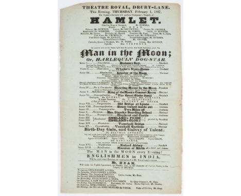 Shakespeare.- Theatrical broadsides.- Theatre Royal, Drury-Lane...Thursday, February 1, 1827...Shakespeare's Tragedy of Hamle