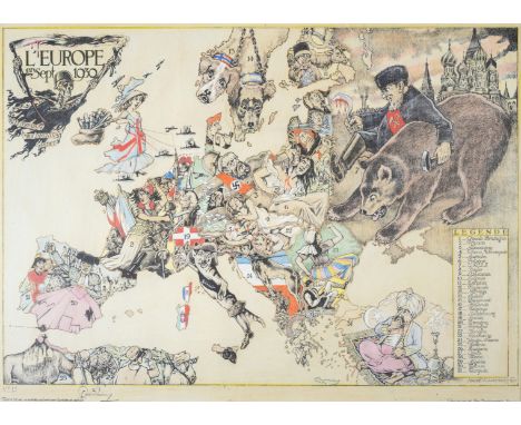 Europe.- World War II.- Vlaanderen (Andr&eacute;)&nbsp;L'Europe en Sept 1939, serio-comic map of Europe,&nbsp;lithograph with