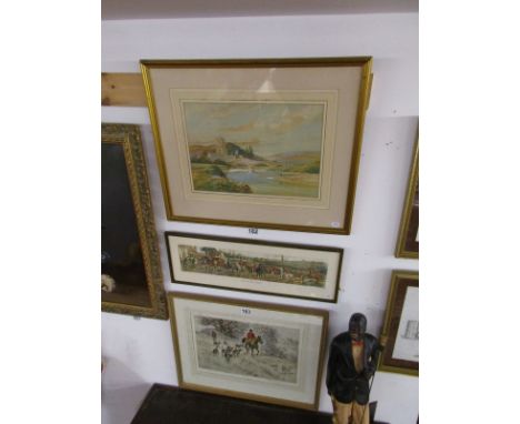 Watercolour - 'On The Wye' Arnold George & a print 'End of the Hunt'