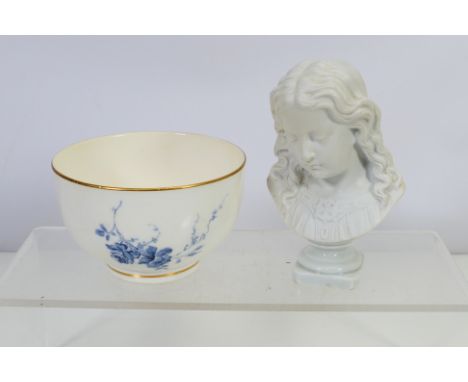 Lot to include a small parian bust of a young lady with flowing hair, 12 cm (h) and a late 19th century Royal Worcester blue 