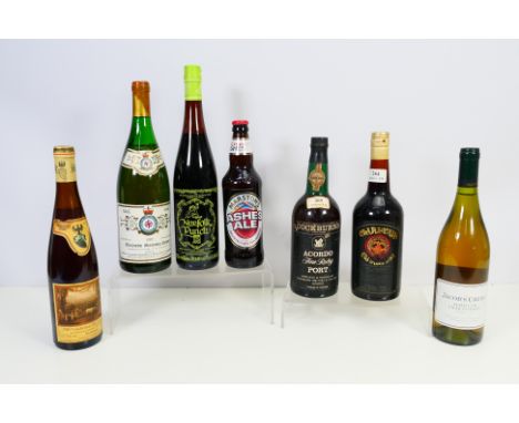 Lot to include a bottle of Cockburn's Acordo Fine Ruby Port, a 750ml bottle of Clarevale Old Rum Port, wine and similar. [W]