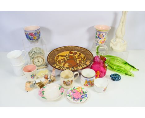 Mixed ceramics, glassware and similar to include Poole Pottery, Kevin Jones studio pottery charger, Wedgwood Countryware, Ayn