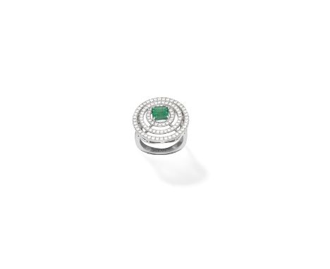 GRAFF: emerald and diamond 'Bullseye' ringThe central step-cut emerald, weighing 0.96 carat,  within concentric circles of br