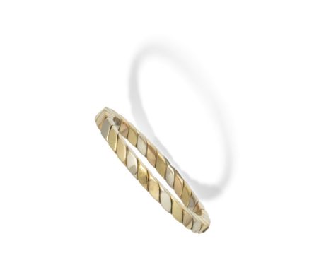 Tricoloured bangleOf flattened ropetwist design, inner measurements 6.5cm x 5.2cmFor further information on this lot please v
