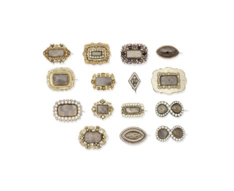 Collection of hairwork mourning brooches, late 18th - 19th centuryWith plaited or woven hairwork, some of filigree and cannet