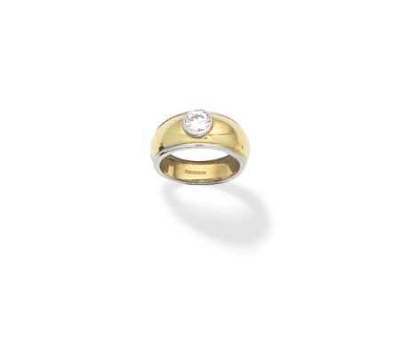 Diamond ringOf bi-coloured design, the brilliant-cut diamond mounted in 18 carat gold,  diamond approx. 0.50ct, UK hallmark, 