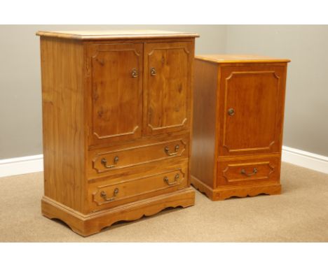 Cabinet made yew wood two door cabinet with fall front compartment (W80cm, H103cm, D44cm), and a yew wood single door cabinet