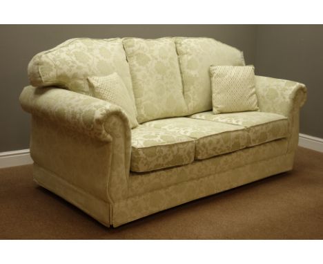 Three piece lounge suite - three seat sofa (W190cm, D93cm), pair matching armchairs (W104cm)   Condition Report   Click here 