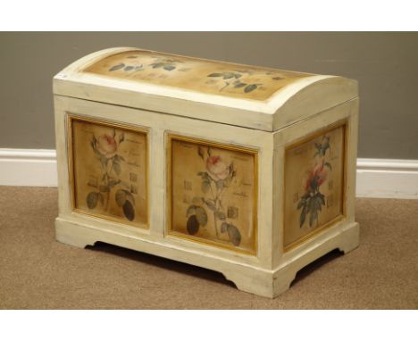 Dome top trunk painted with roses, W70cm, H50cm, D43cm   Condition Report   Click here for further images, condition, auction