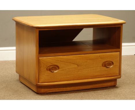 Ercol light finish elm corner/rectangular television stand with single drawer and drop leaf, W72cm, D51cm - D82cm (with leaf)