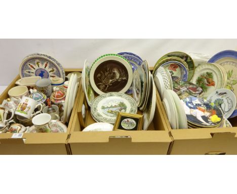 Set three Mason's Angling Series plates, hunting theme plates and dishes, large collection of collectors plates including Coa