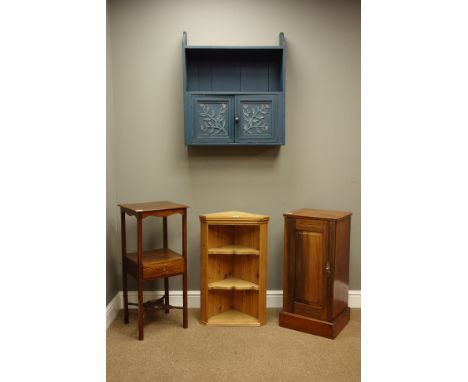 Edwardian walnut bedside cabinet (W35cm, H72cm, D32cm), two tier mahogany washstand with drawer, pine corner cabinet and a pa