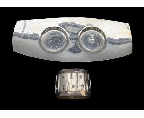 Silver serviette ring by Leeds College of Art, Sheffield 1965 together with a silver cruet stand 5.5oz approx