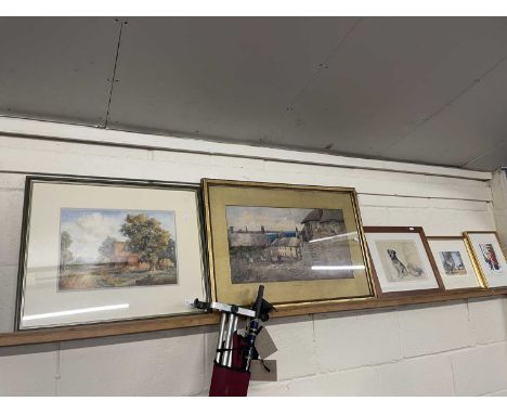Mixed Lot: A study of Newlin, a watercolour study rural roadway with barn signed F Poyser, George Sear, A Letter for Grandma,