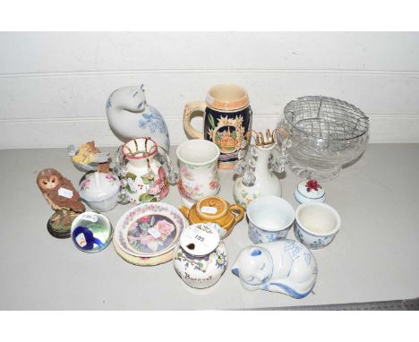 Mixed Lot: Assorted ornaments, glass rose bowl, beer stein etc