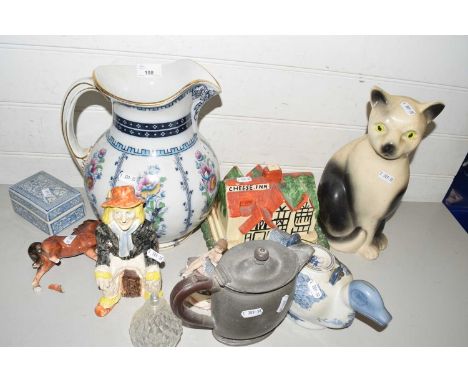 Mixed Lot: Various items to include a wash jug, large ceramic cat model, cheese dish etc