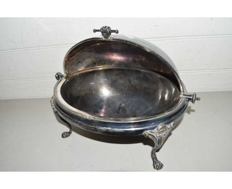 A silver plated serving dish with rollover lid