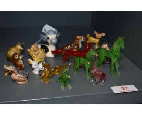 A selection of lamp work glass animals and Wade studies