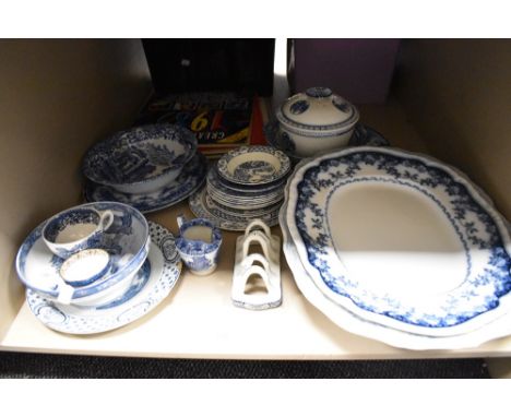 A selection of vintage and antique blue and white ware, platters, plates and more to be included.