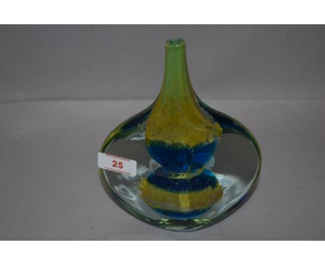 A mid century M'dina art glass vase 18cm high in green and blue colourways