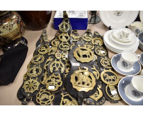 A selection of vintage brass and leather Martingales