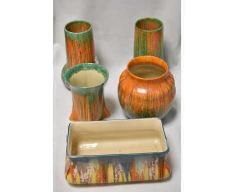 A selection of Art Deco Wade Heath Orcadia wares, fluted vase having had a repair all other pieces in good condition.