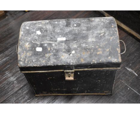 A black-painted dome-topped metal trunk, (AF)