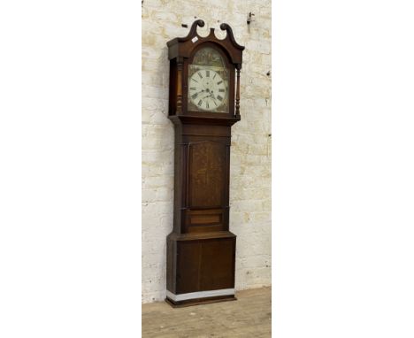 A Victorian oak and mahogany longcase clock, the wide case enclosing a white painted dial inscribed by maker, with Roman chap