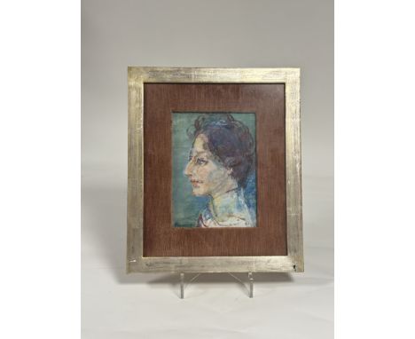 Property of the Late Countess Haig - Signed indistinctly, A head and shoulder portrait of a 1950's woman, oil on canvas, sign