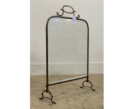 An early 20th century cast brass fire screen with bevel glazed panel. H70cm.&nbsp;