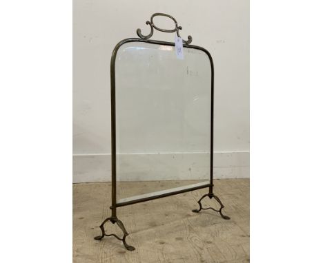 An early 20th century cast brass fire screen with bevel glazed panel. H70cm.&nbsp;