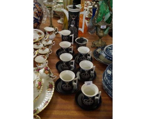 A Portmeiron coffee service in the Magic City pattern by Susan Williams Ellis.