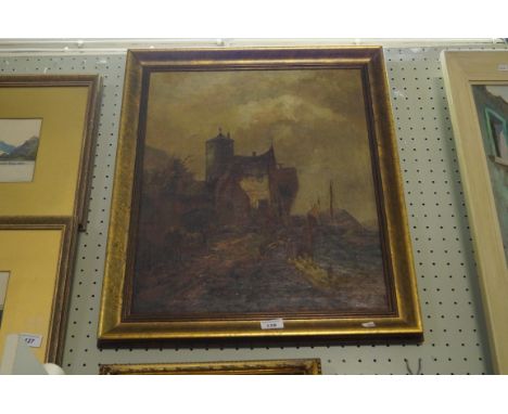 A. M. Noble oil on canvas depicting cattle beside seascape.
