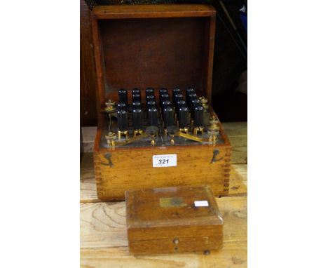 A vintage mahogany cased sight hydometer together with a Gambrell Bros of London electricity kit 