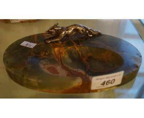 An Art Deco onyx ashtray with a silver plated box.