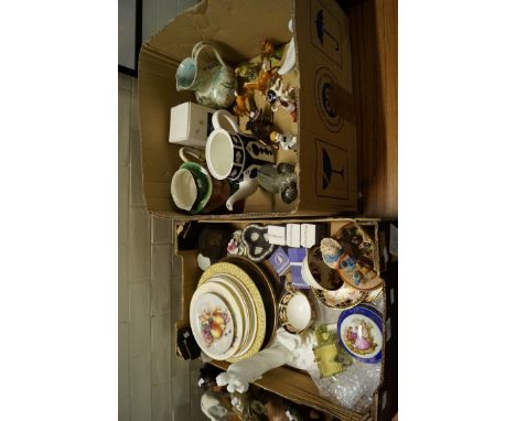 Two boxes of assorted ceramics to include Beswick model of an elephant, Nao duck, Beswick Palamino foal etc.