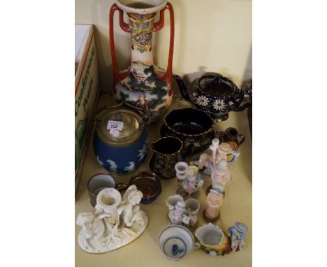 A mixed lot of assorted 19th Century and later ceramics to include a Moore Bros candle holder (af), 19th Century Wedgwood Jas