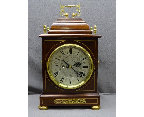 MAHOGANY CASED TWIN FUSEE BRACKET CLOCK by Pearce &amp; Sons Ltd, Leeds, stepped caddy top with brass mounts and handles and 