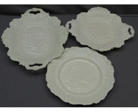 W RIDGWAY SON &amp; CO RELIEF/DRABWARE PLATES X 3, fern and floral patterns with multi-pattern relief borders including 29 an