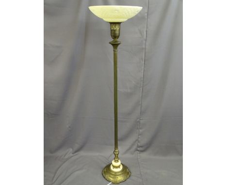 VINTAGE CONTINENTAL METAL &amp; ONYX UPLIGHTER STANDARD LAMP with fancy embossed glass shade, 159.5cms H E/T