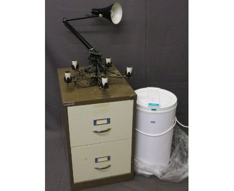 BISLEY TWO DRAWER FILE CABINET, Creda Debonair autopump spin dryer, anglepoise lamp ETC E/T