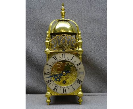 IMPERIAL REPRODUCTION BRASS LANTERN CLOCK with key, 30cms H, the movement backplate numbered '6606'