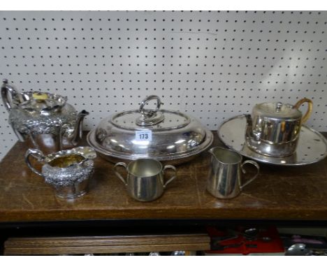 EPNS &amp; OTHER PLATEDWARE including a circular tazza and a Victorian floral embossed teapot with cream jug