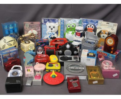 NOVELTY RADIOS - a large quantity including Umbro football, shower radio ETC (three boxes)