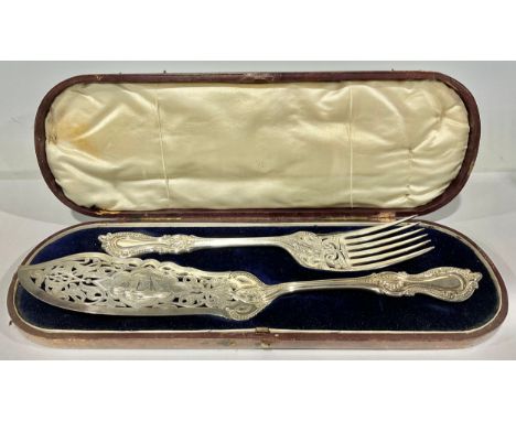 A silver plated fish serving knife and fork 