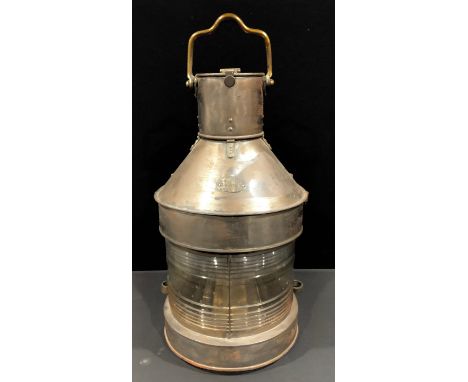Maritime Interest - an early 20th century large ship's brass and steel masthead lantern, Telford, Grier &amp; Mackay, Glasgow