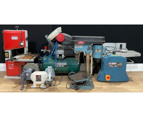 Tools - an Erbauer 8" thickness planer; an Axminster bench grinder; an Axminster Hobby Series bandsaw; a Parkside PKO 270 A1 