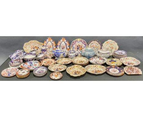 Ceramics - a mid 19th century Imari pattern tea service for six; a quantity of early 19th century Imari palette dishes and pl